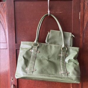 Green Leather Tote Bag